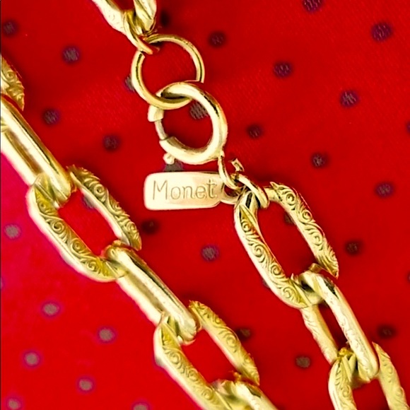 GOLD PAPER CLIP NECKLACE NEW VINTAGE 24” x 1/2” MONET BEAUTIFULLY ETCHED - Picture 11 of 12